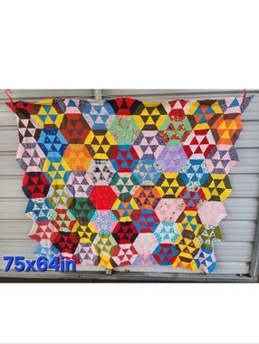 Vintage Amish Made Quilt Topper Handmade Used 75x64in Vivid Color